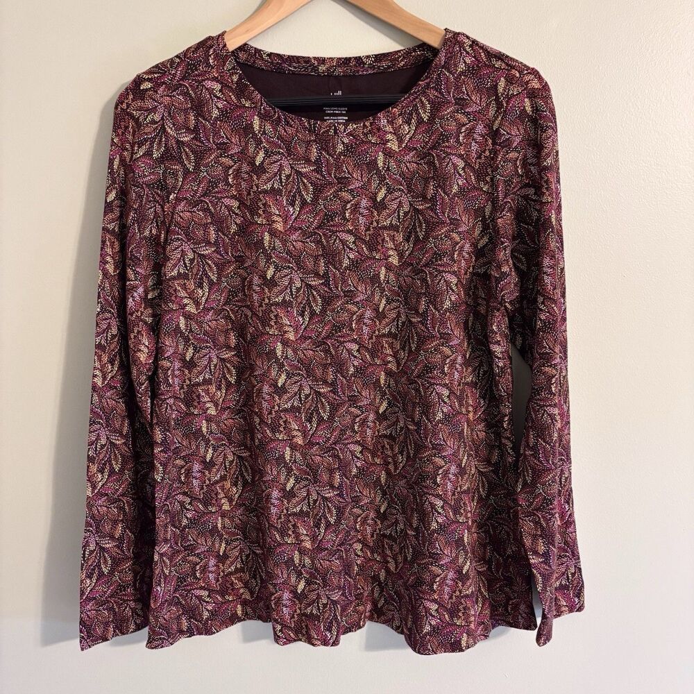 J. Jill Pima Cotton Long Sleeved Tee Sz Large Leaves Geometric Art Boho Classic